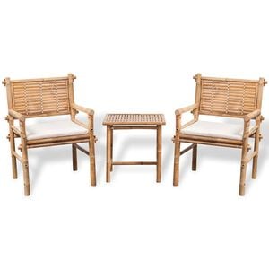 vidaXL 3 pcs conjunto bistr&ocirc; com almofad&otilde;es em bambu