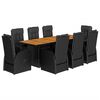 vidaXL 9 pcs conjunto de jantar p/ jardim c/ almofad&otilde;es vime PE preto
