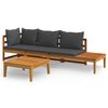 vidaXL 3 pcs conj. lounge de jardim c/ almofad&otilde;es cinza-escuro ac&aacute;cia