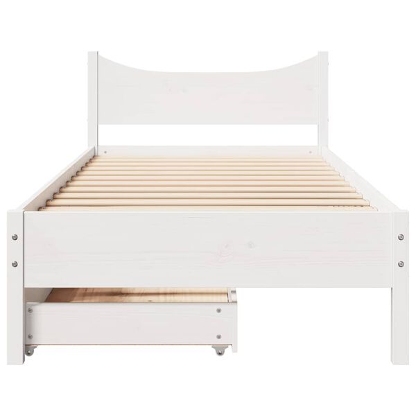 vidaXL Estrutura de cama com gavetas 90x190 cm pinho maci&ccedil;o branco