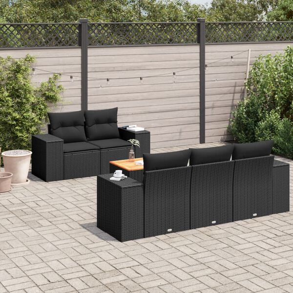 vidaXL 6 pcs conjunto sof&aacute;s de jardim c/ almofad&otilde;es vime PE preto