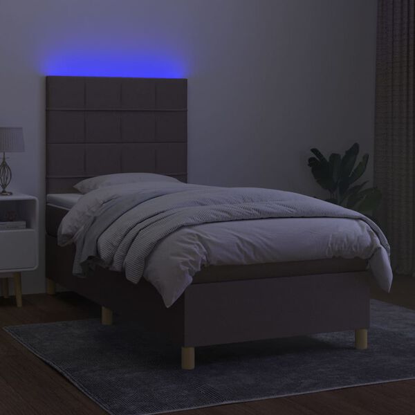 vidaXL Cama box spring + colch&atilde;o/LED 80x200cm tecido cinza-acastanhado