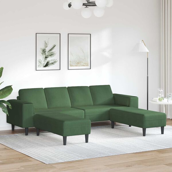 vidaXL Sof&aacute; Verde Escuro 250 x 188 x 76 cm Tecido de Veludo Cotele