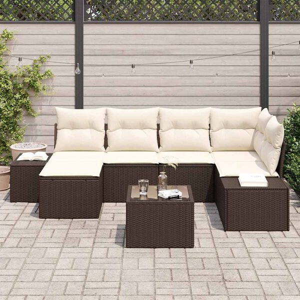 vidaXL Conjunto de Sof&aacute; de Jardim 6 pcs Marrom e Creme vime PE