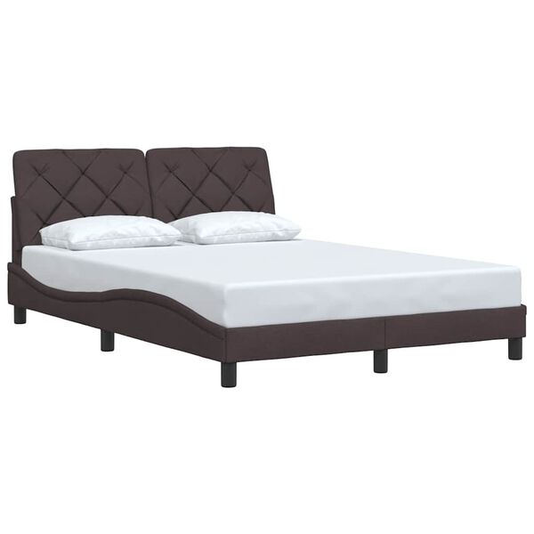 vidaXL Estrutura de cama sem colch&atilde;o 140x190 cm tecido castanho-escuro