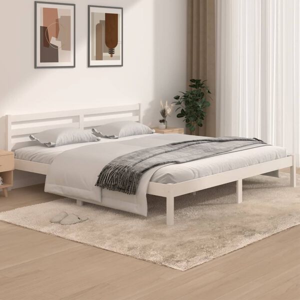 vidaXL Estrutura de cama super king 180x200 cm pinho maci&ccedil;o branco