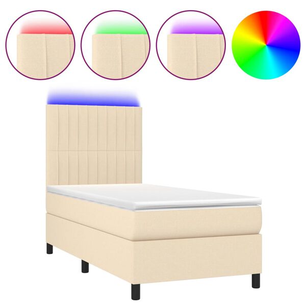 vidaXL Cama box spring c/ colch&atilde;o e LED 80x200 cm tecido cor creme