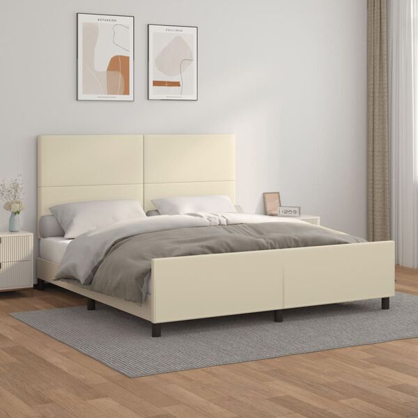 vidaXL Estrutura de cama c/ cabeceira couro artificial 180x200cm creme