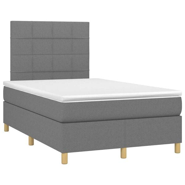 vidaXL Cama boxspring com colch&atilde;o 120x190 cm tecido cinzento-escuro