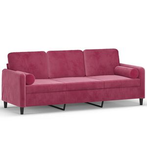 vidaXL Sof&aacute; 3 lug. + almofadas decorativas 180cm veludo vermelho tinto