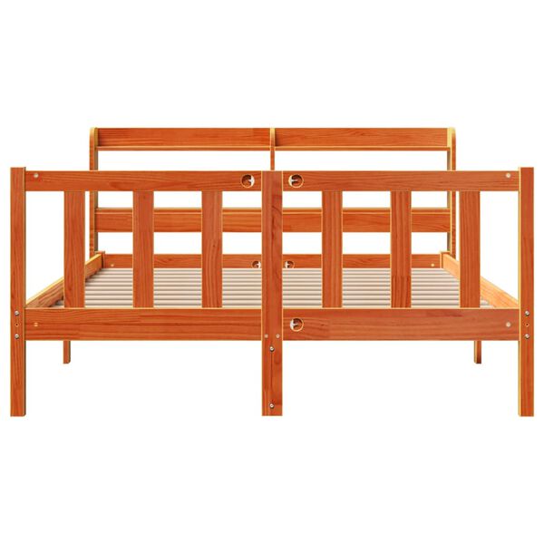 vidaXL Estrutura cama c/ cabeceira 140x190cm pinho maci&ccedil;o castanho-mel