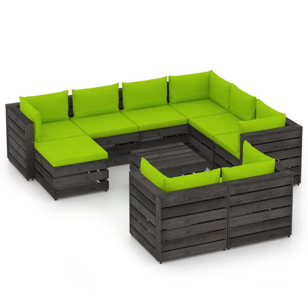 vidaXL 10pcs conj. lounge jardim + almofad&otilde;es madeira impreg. cinzento