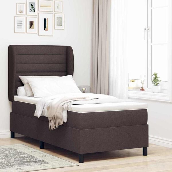 vidaXL Cama Box com colch&atilde;o Castanho escuro 90 x 200 cm tecido