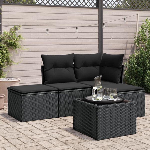 vidaXL 5 pcs conjunto sof&aacute;s de jardim com almofad&otilde;es vime PE preto