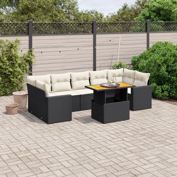 vidaXL 8 pcs conjunto sof&aacute;s de jardim com almofad&otilde;es vime PE preto