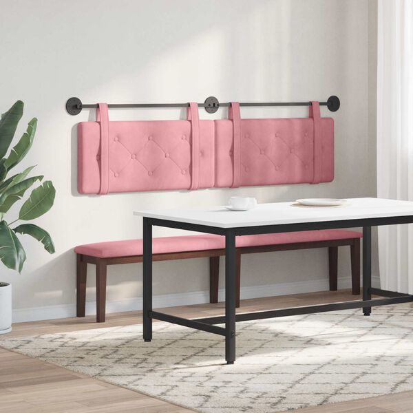 vidaXL Cabeceira Suspensa Rosa 190 x 55 x 5 cm Veludo