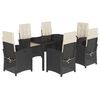 vidaXL 7 pcs conjunto de jantar p/ jardim c/ almofad&otilde;es vime PE preto
