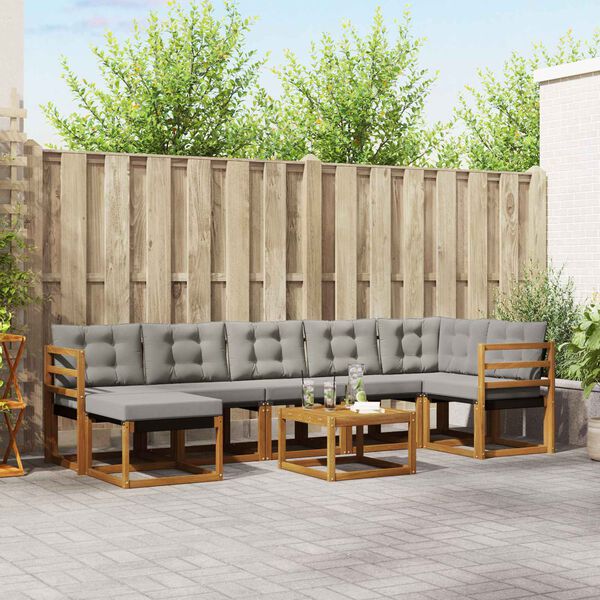 vidaXL Conjunto de Sof&aacute;s para Exterior 8 pcs Cinza Natural e Claro