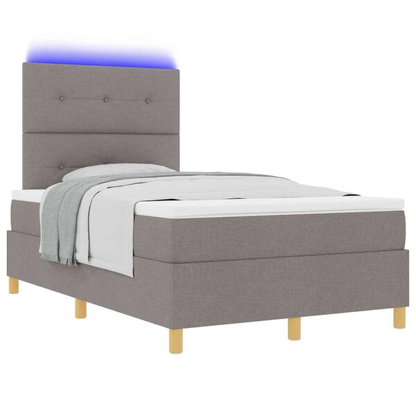 vidaXL Cama Box Spring LED Cinzento-acastanhado 120 x 200 cm tecido