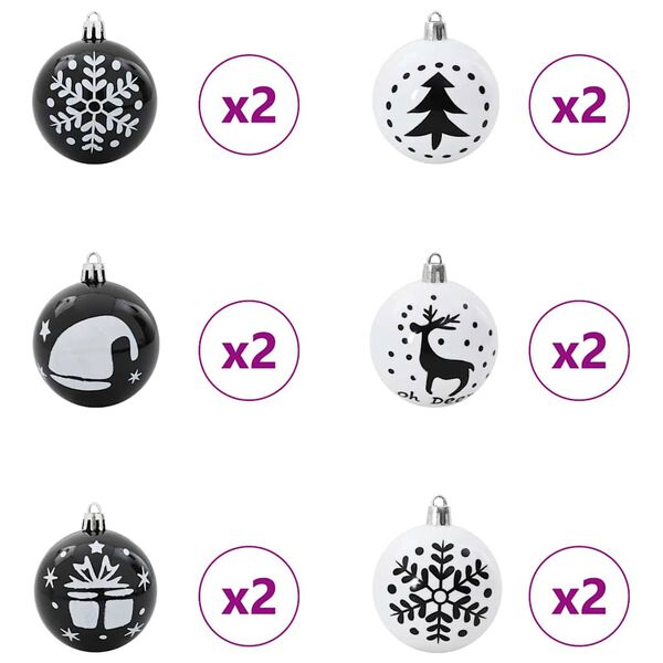 vidaXL Conjunto de Bolas de Natal 40 pcs Preto e Branco Plástico