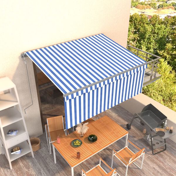 vidaXL Toldo retr&aacute;til autom&aacute;tico com estore 3x2,5 m azul e branco