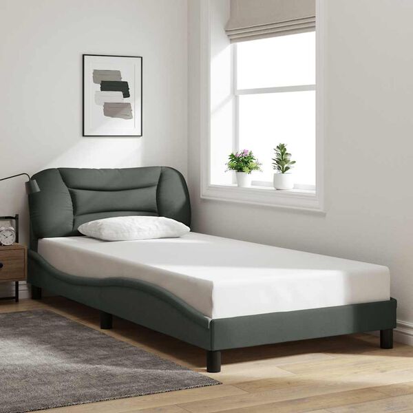 vidaXL Estrutura de cama sem colch&atilde;o Hvar 100x203 cm tecido cinzento-escuro