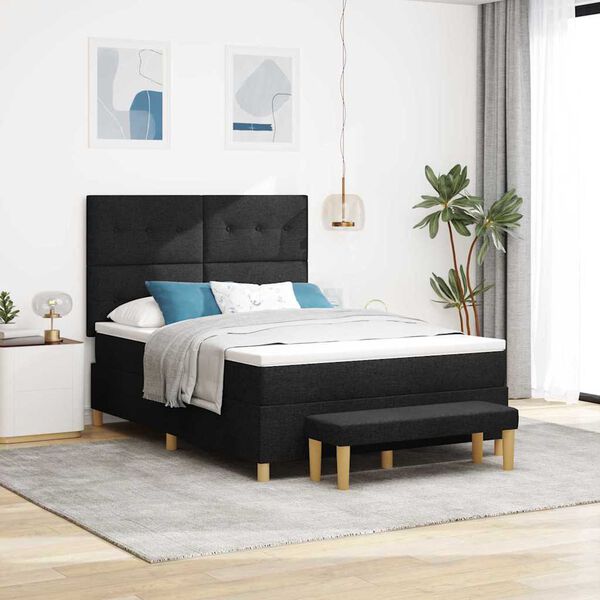 vidaXL Cama Box com colch&atilde;o com cabeceira Preto 140 x 200 cm tecido