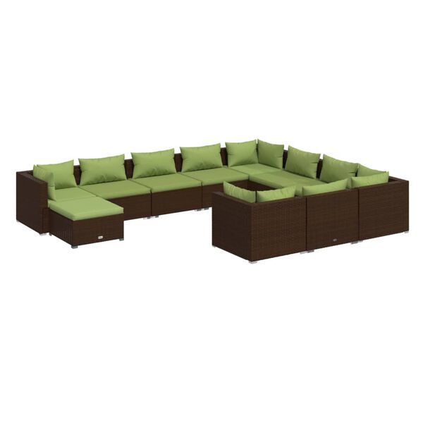 vidaXL 11 pcs conjunto lounge de jardim c/ almofad&otilde;es vime PE castanho