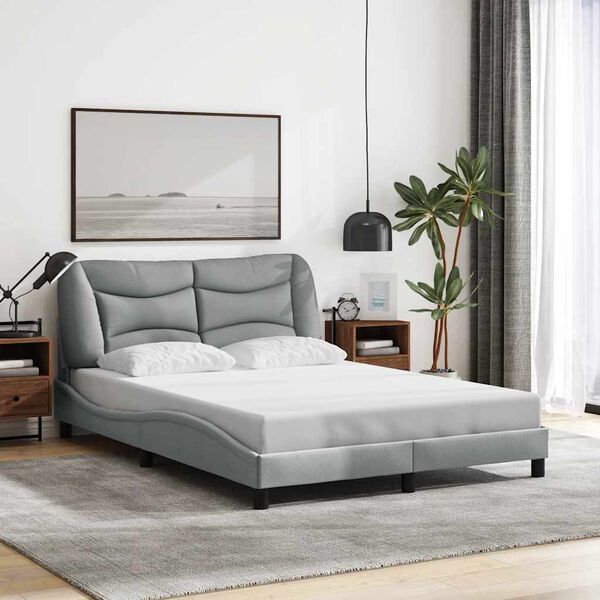 vidaXL Estrutura de cama sem colch&atilde;o Hvar 140x190 cm tecido cinzento-claro