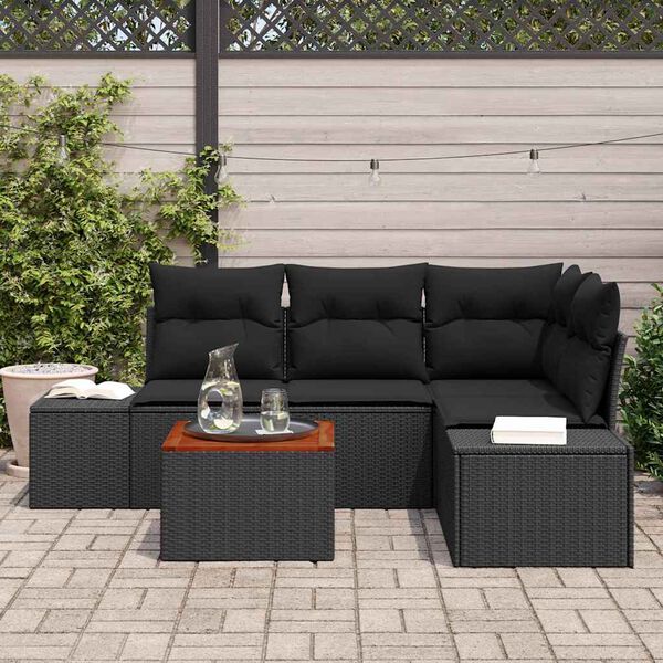 vidaXL Conjunto de Sofá de Jardim com almofada 5 pcs Preto vime PE