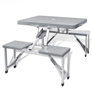 vidaXL Conjunto mesa campismo c/ 4 bancos alum&iacute;nio extra cinza-claro