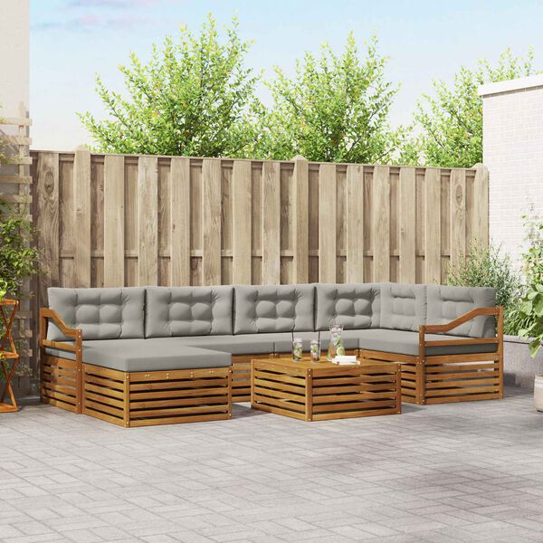 vidaXL Conjunto de Sof&aacute;s para Exterior 7 pcs Cinza Natural e Claro