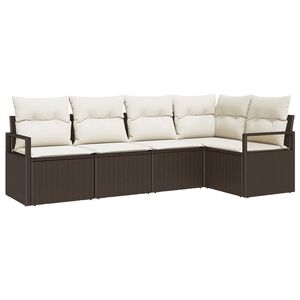 vidaXL Conjunto de Sof&aacute; de Jardim 5 pcs Marrom e Branco vime PE