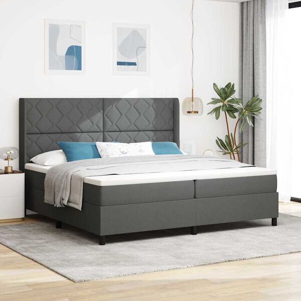 vidaXL Cama Box com colch&atilde;o Cinzento escuro 200 x 200 cm tecido