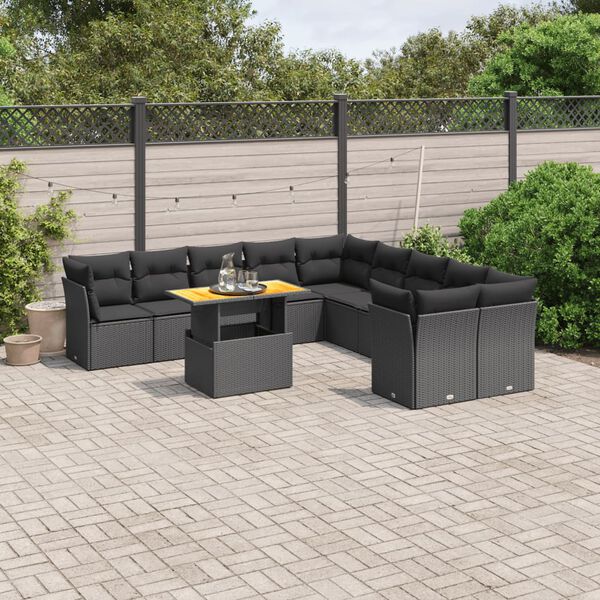 vidaXL 11 pcs conjunto sof&aacute;s de jardim c/ almofad&otilde;es vime PE preto