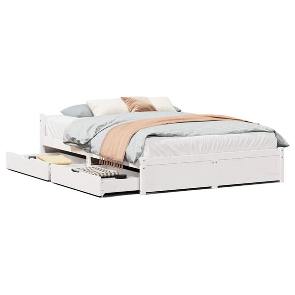 vidaXL Cama sem colch&atilde;o 140x190 cm madeira de pinho maci&ccedil;a branco