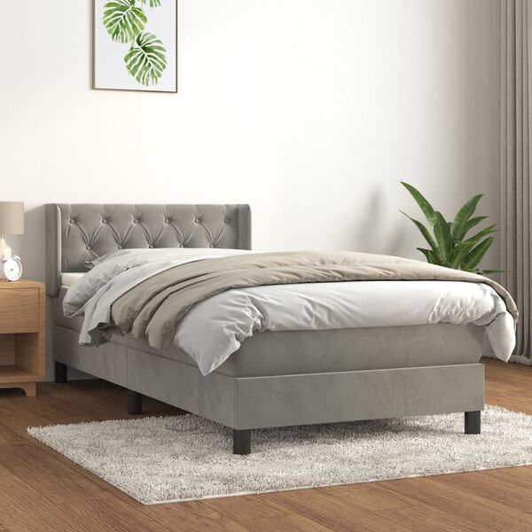 vidaXL Cama com molas/colch&atilde;o 80x200 cm veludo cinza-claro