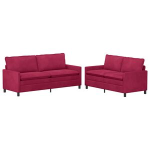 vidaXL Conjunto de Sof&aacute;s 2 unid. Vinho Vermelho Veludo