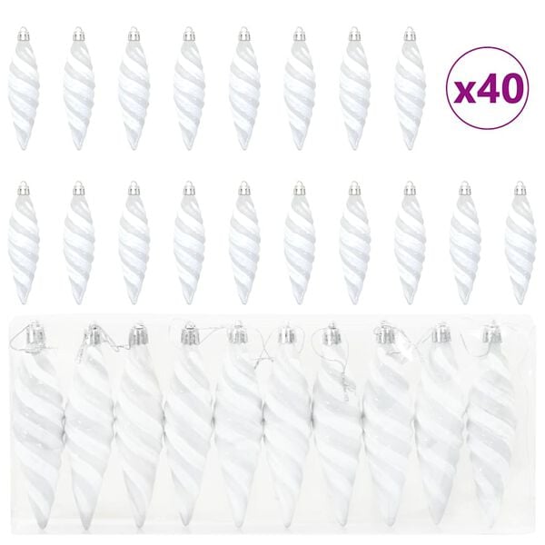 vidaXL Bola Espiral de Natal 40 pcs Branco Pl&aacute;stico
