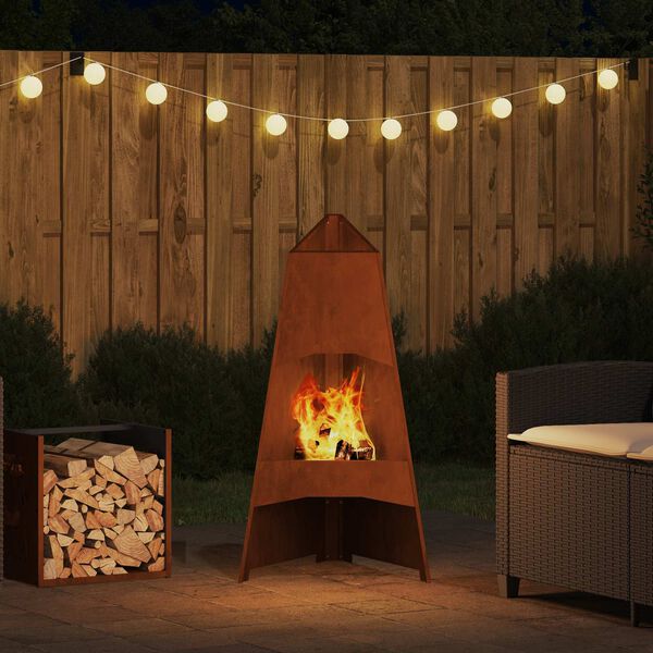 vidaXL Fire Pit Castanho 50 x 50 x 95 cm A&ccedil;o resistente &agrave;s intemp&eacute;ries