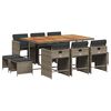vidaXL 11 pcs conjunto jantar p/ jardim c/ almofad&otilde;es vime PE cinzento