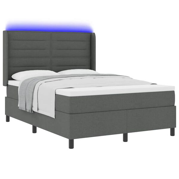 vidaXL Cama Box Spring LED Cinza Escuro 140 x 200 cm tecido