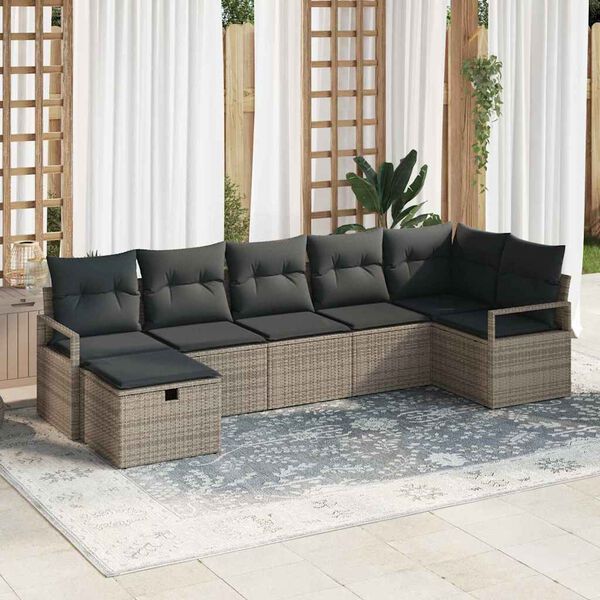 vidaXL Conjunto de Sof&aacute; de Jardim 7 pcs Cinzeto Rattan Sint&eacute;tico