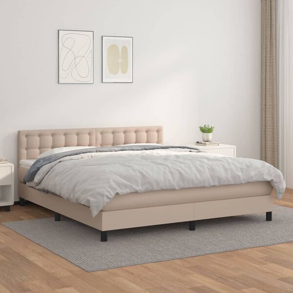 vidaXL Cama com molas/colch&atilde;o 180x200 cm couro artificial cappuccino