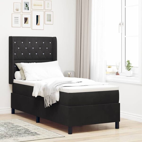 vidaXL Cama Box com colch&atilde;o com cabeceira Preto 80 x 200 cm Veludo