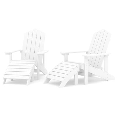 vidaXL Cadeiras de jardim Adirondack c/ apoio de pés 2 pcs PEAD branco