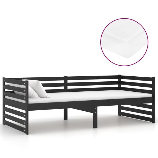vidaXL Sof&aacute;-cama com colch&atilde;o 90x200 cm pinho maci&ccedil;o preto