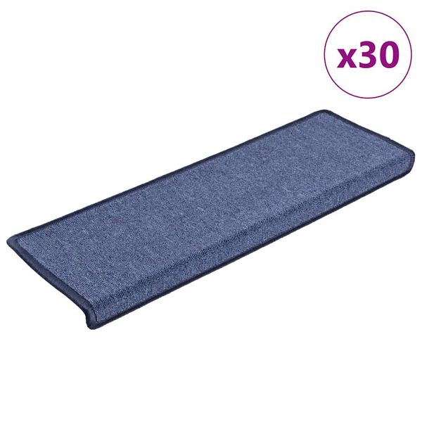 vidaXL Tapetes de escada 30 pe&ccedil;as 65x21x4 cm azul com borda retangular