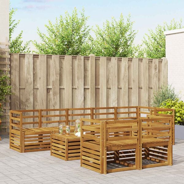 vidaXL Conjuntos de sof&aacute;s 9 pcs Natural Madeira S&oacute;lida de Ac&aacute;cia