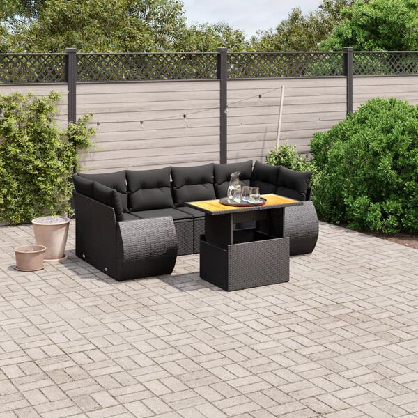 vidaXL 7 pcs conjunto de sof&aacute;s p/ jardim c/ almofad&otilde;es vime PE preto